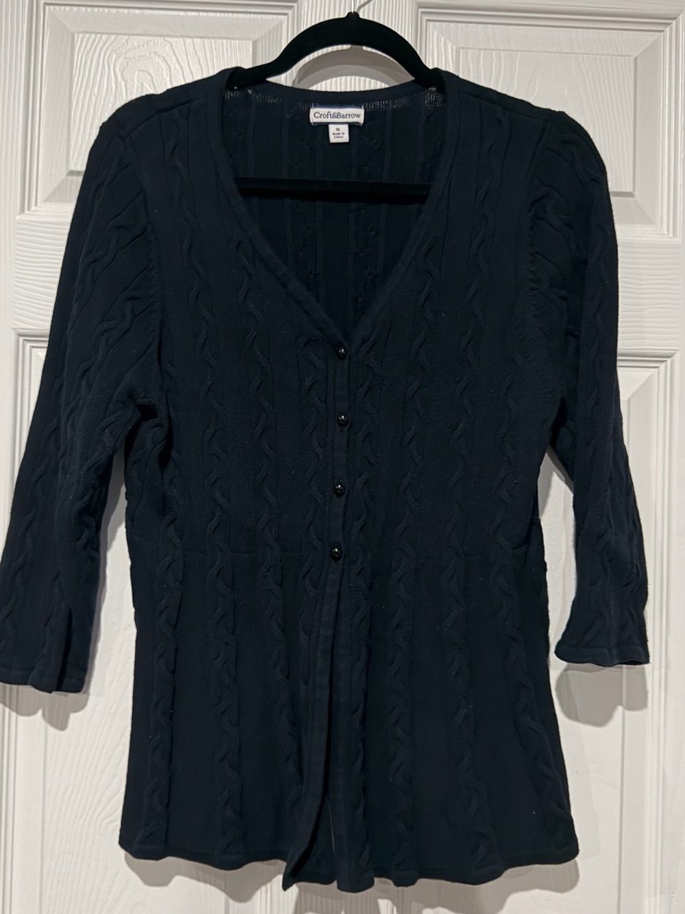 croft & barrow Navy Cable-Knit Button-Front Top